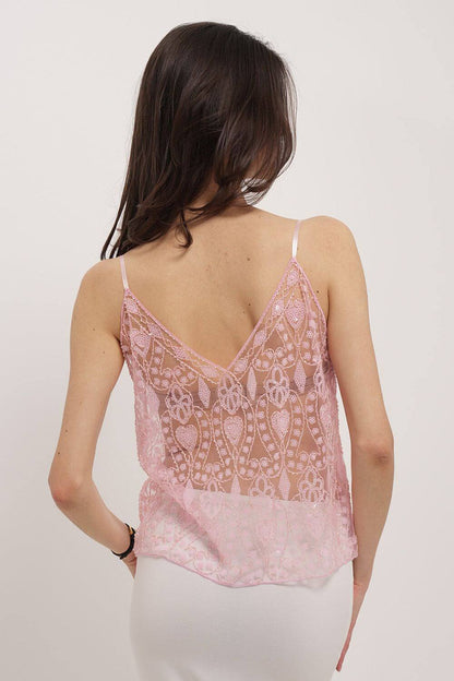 Bestickte Perlen-Tüllbluse Transparent
