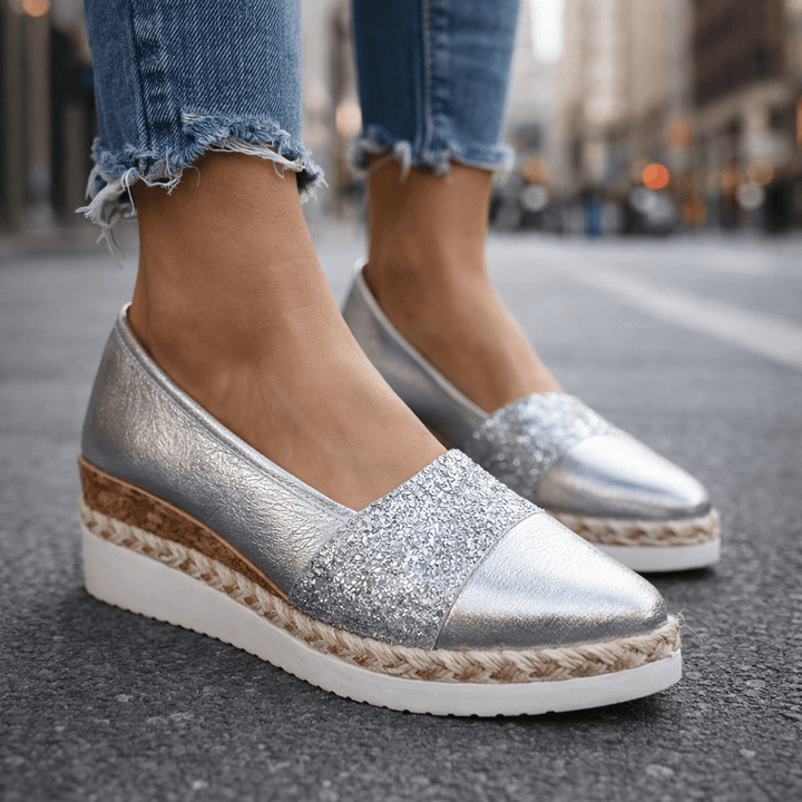 Elegante Damen-Keilsandaletten mit Keilabsatz und glitzerndem Riemen