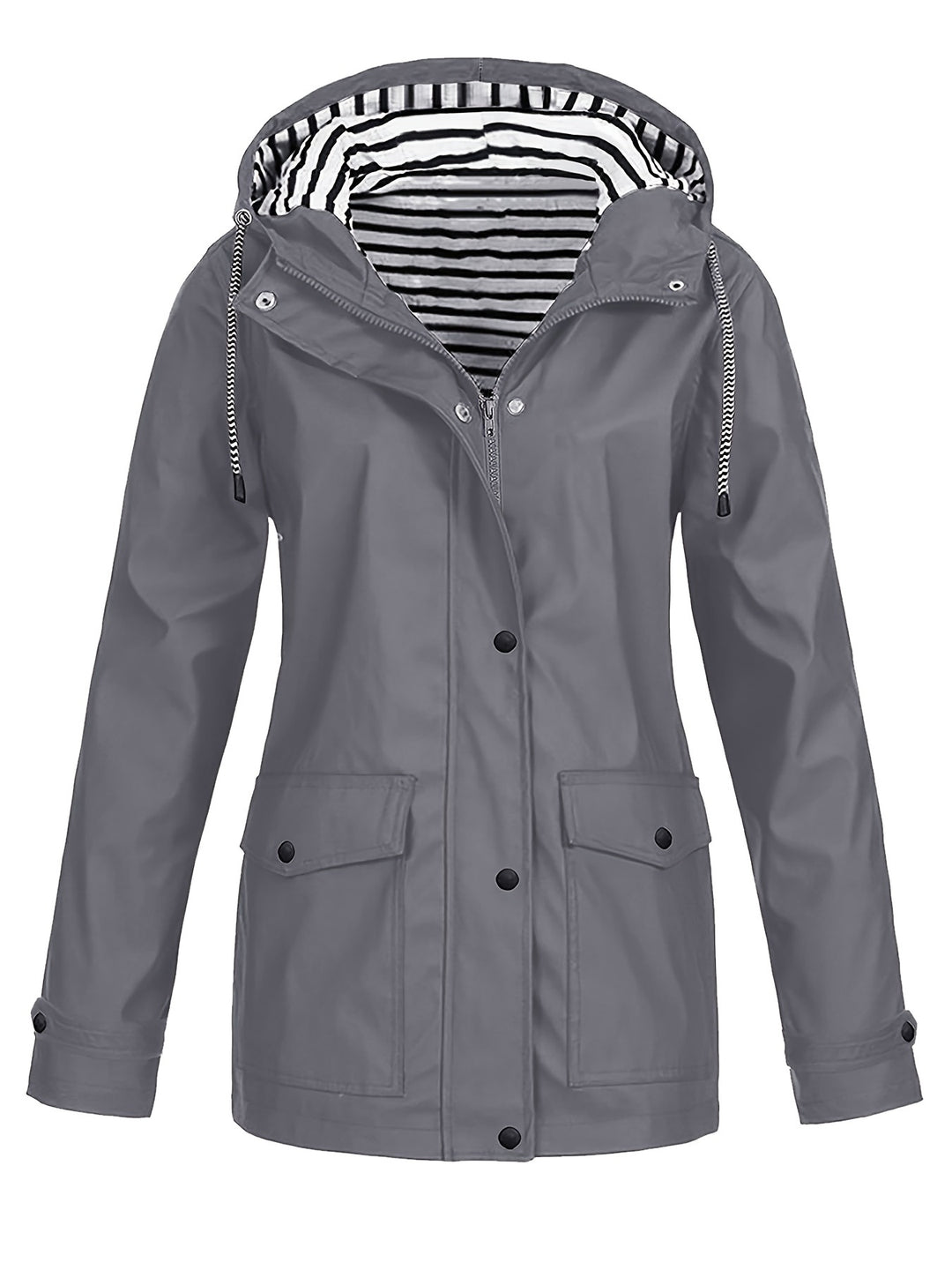 Gestreifte Jacke mit Kapuze und Reißverschluss für Damen