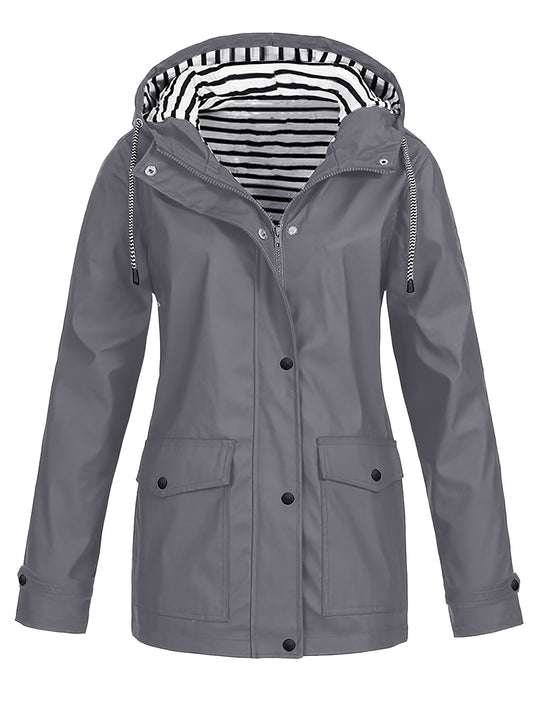 Gestreifte Jacke mit Kapuze und Reißverschluss für Damen