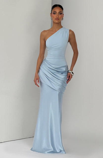 Ein-Schulter Crepe Satin Maxikleid Damen