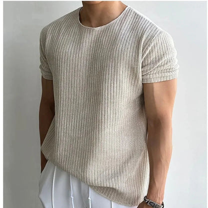 Rippenstrick Rundhals-T-Shirt Freizeit
