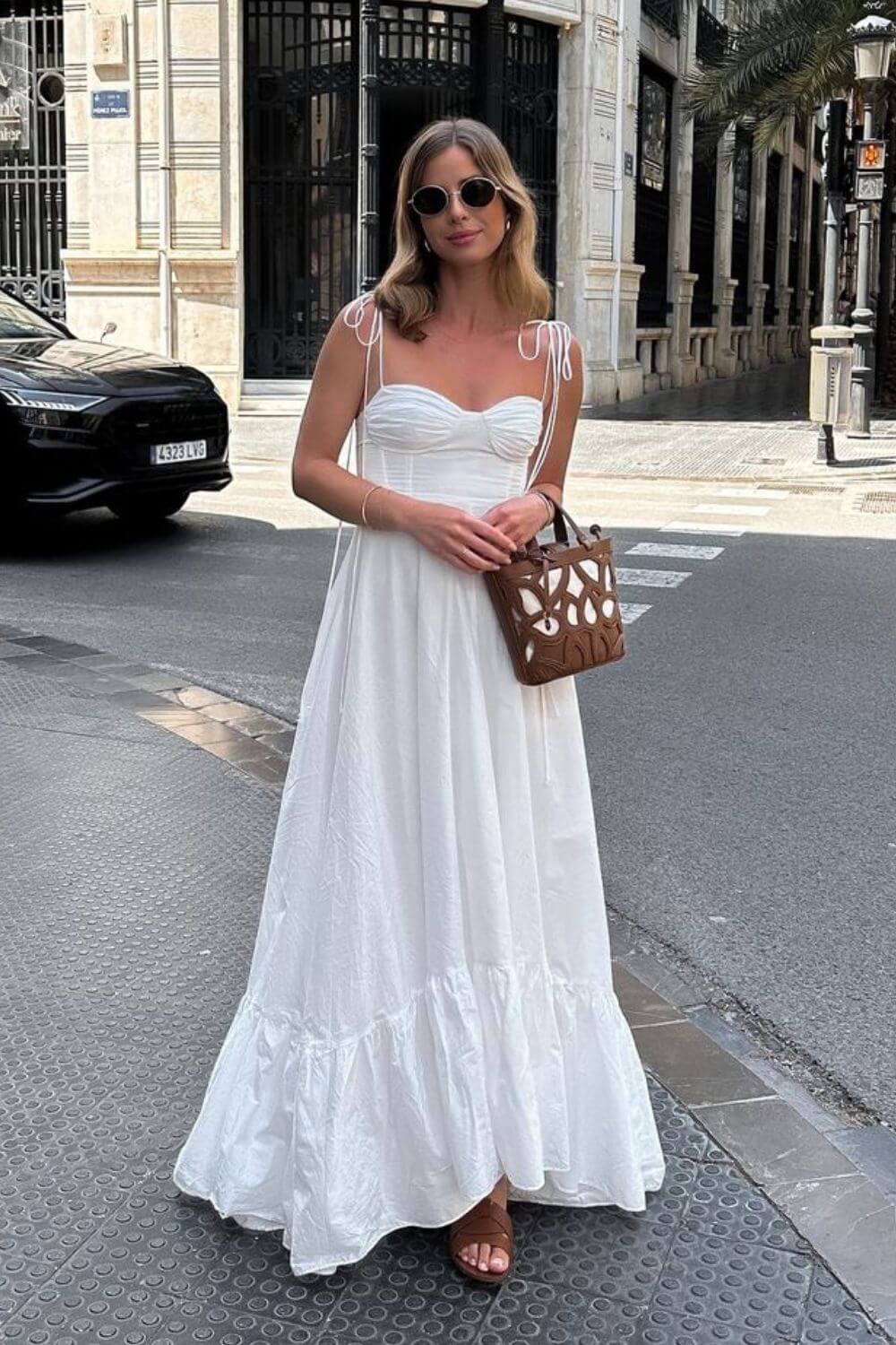 Polyester weißes langes Kleid bis zum Knöchel