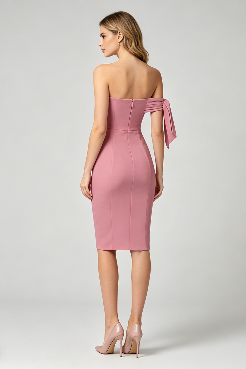 Midi-Kleid mit schulterfreiem Schnitt und Schleifendetail in Pink