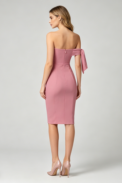 Midi-Kleid mit schulterfreiem Schnitt und Schleifendetail in Pink
