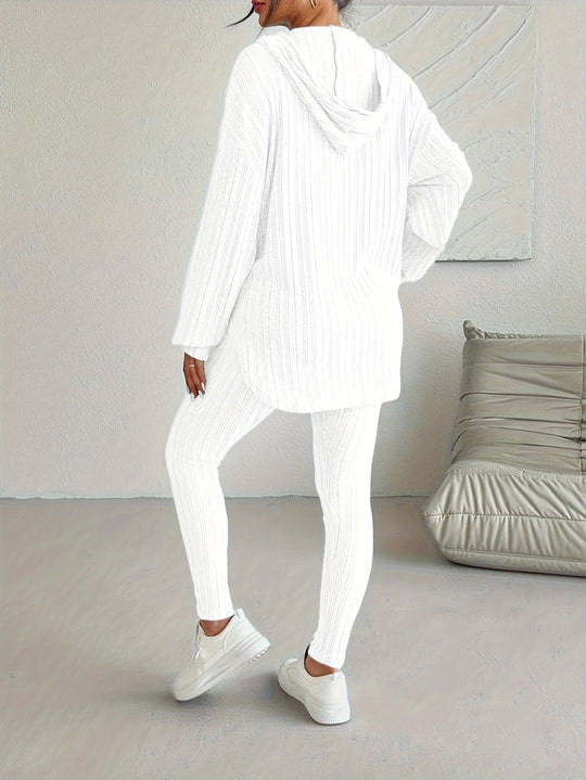 Zweiteiliges Strickset mit Kapuzenpullover und Leggings für Damen