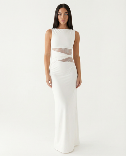 Maxikleid aus Jersey mit Spitze und Transparentdetails