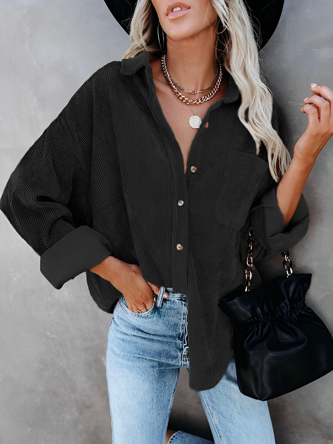Damen Cordjacke Mit Knopfleiste