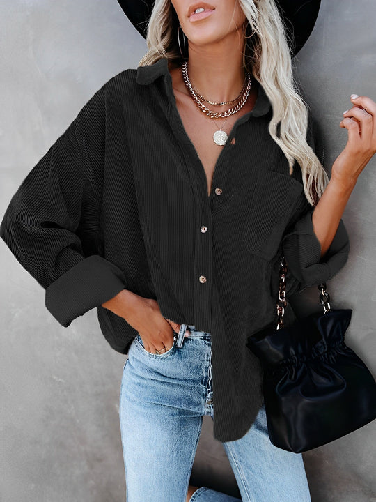 Damen Cordjacke Mit Knopfleiste