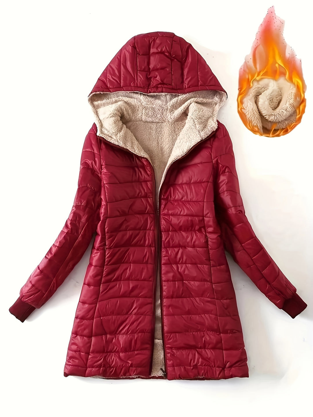 Steppjacke mit Kapuze und Reißverschluss für Damen