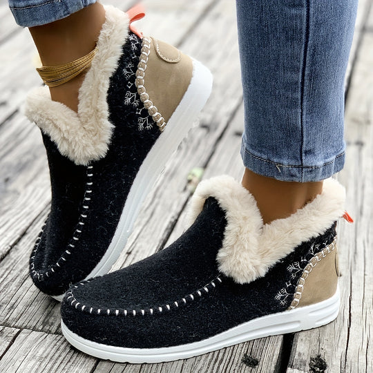 Gefütterte Slip-On Winterhausschuhe mit Profilsohle für Damen