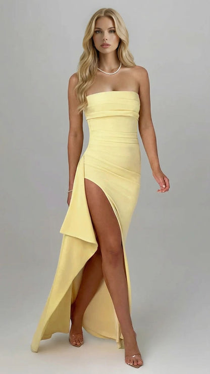 Trägerloses gerafftes Bodycon-Maxi-Kleid