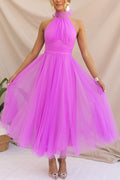 Maxikleid mit gerafftem Tüll-Halfterdetail