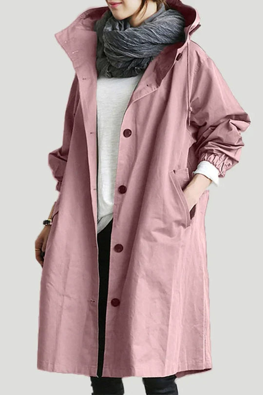 Damen Trenchcoat Mit Kapuze Für Regenwetter