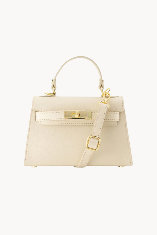 Kalie Ivory | Elegante Mini Handtasche aus veganem Leder mit Goldverschluss für Damen