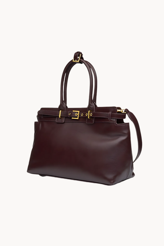 LuxeBel Bordeaux | Luxuriöse große Handtasche aus veganem Leder mit goldenen Details für Damen