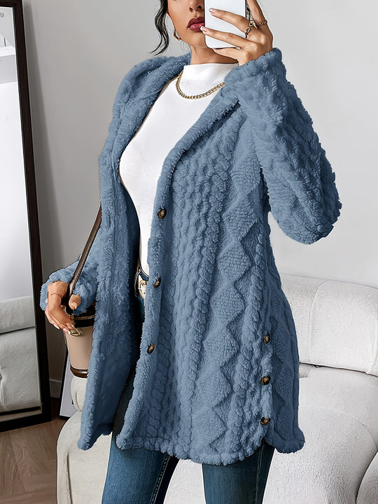Lässiger Teddy-Mantel mit Knöpfen für Damen