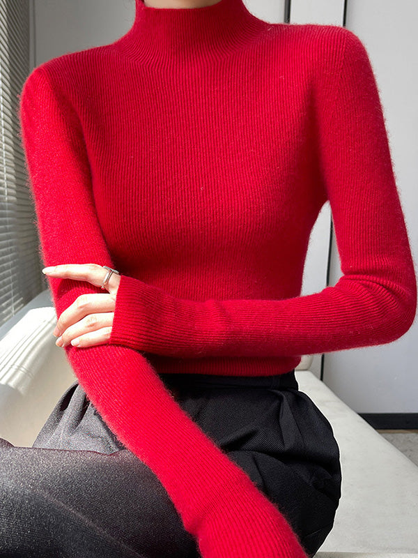 Damen Strickpullover Mit Halbhohem Kragen Und Schmalem Schnitt