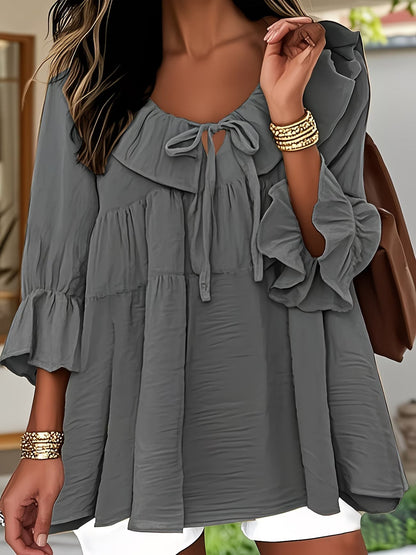 Elegante Bluse mit Rüschensaum am Ausschnitt für Damen