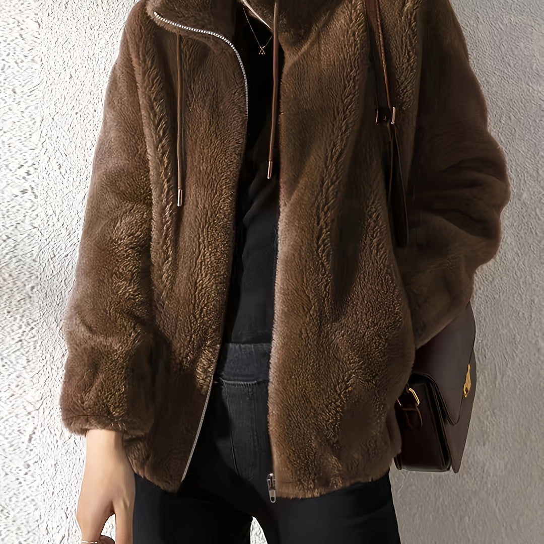 Teddy Mantel mit Reißverschluss und Kordelzug für Damen