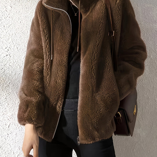 Teddy Mantel mit Reißverschluss und Kordelzug für Damen