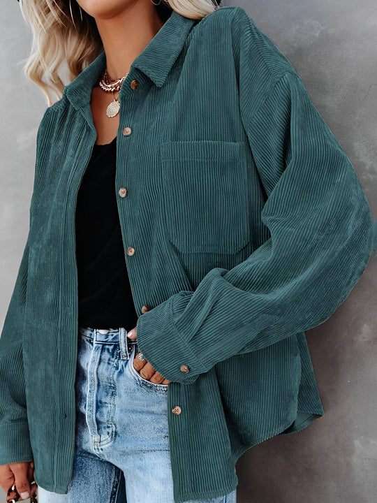 Damen Cordjacke Mit Knopfleiste