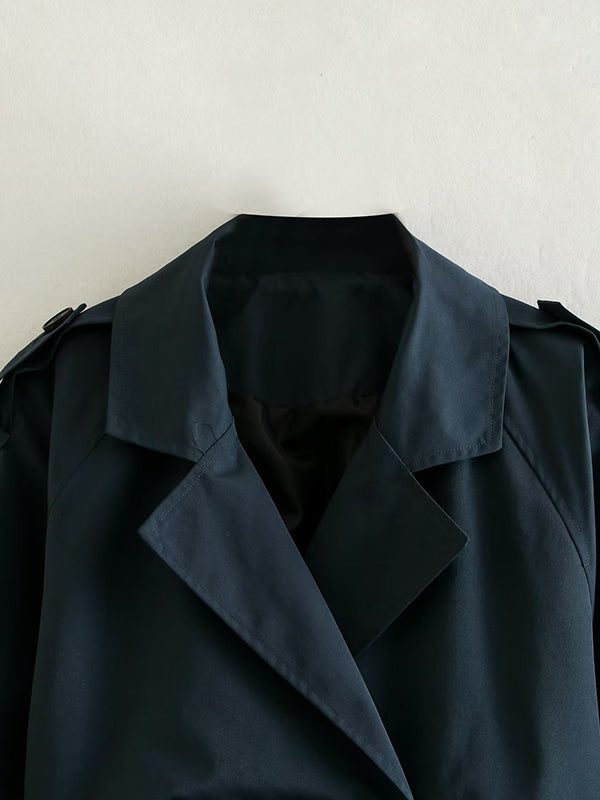Damen Trenchjacke Kurz Mit Reverskragen