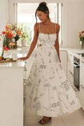 Bedrucktes Midikleid mit Spaghetti-Trägern Weiß