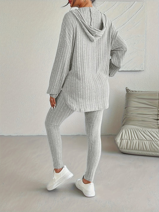 Zweiteiliges Strickset mit Kapuzenpullover und Leggings für Damen