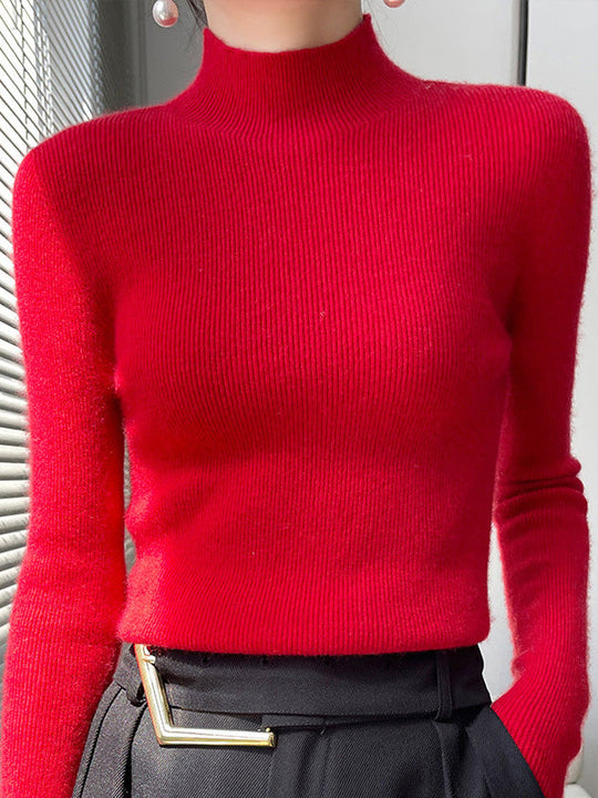 Damen Strickpullover Mit Halbhohem Kragen Und Schmalem Schnitt