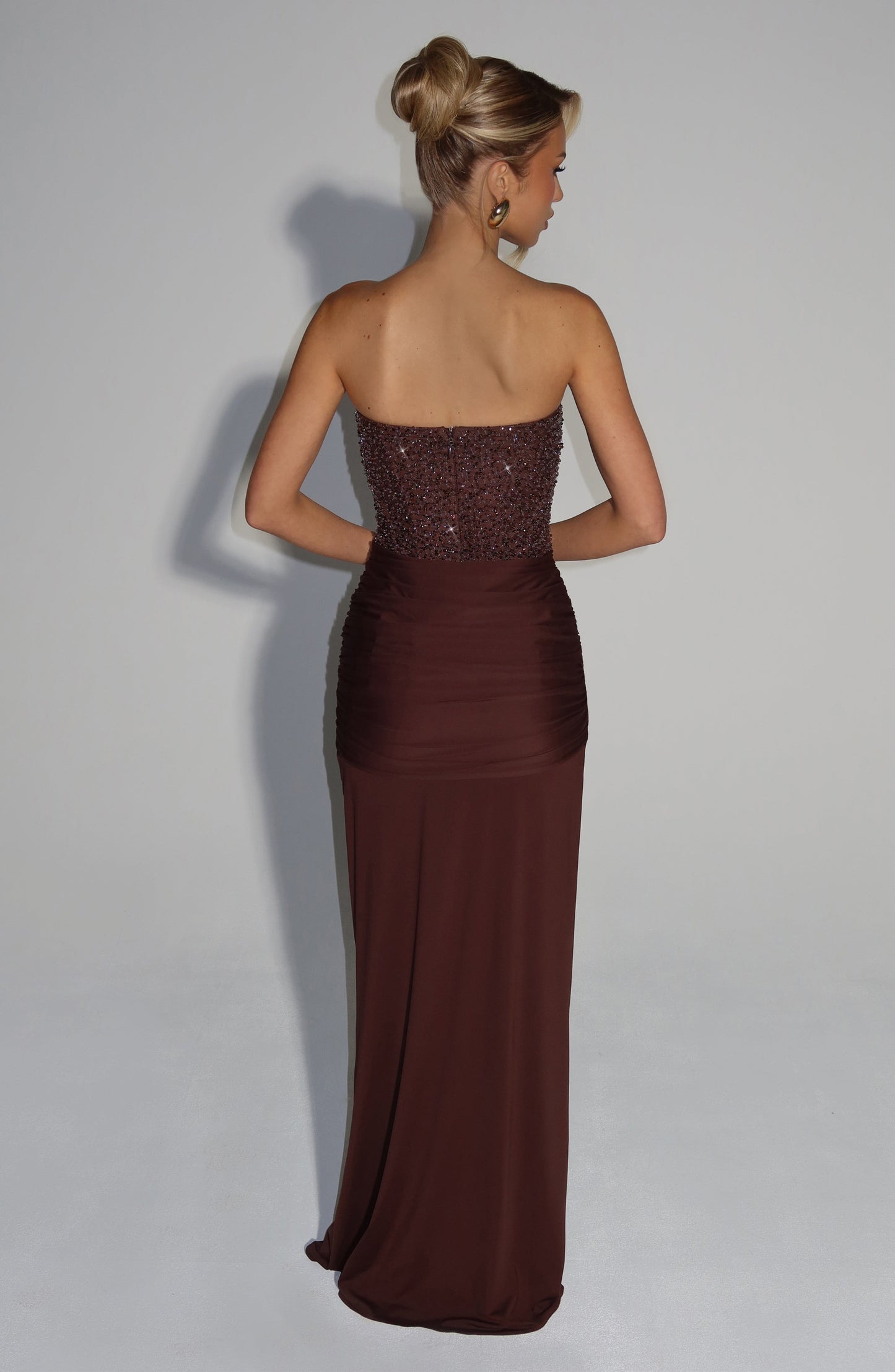 Ärmelloses Corsagen-Glitzer-Maxikleid Damen
