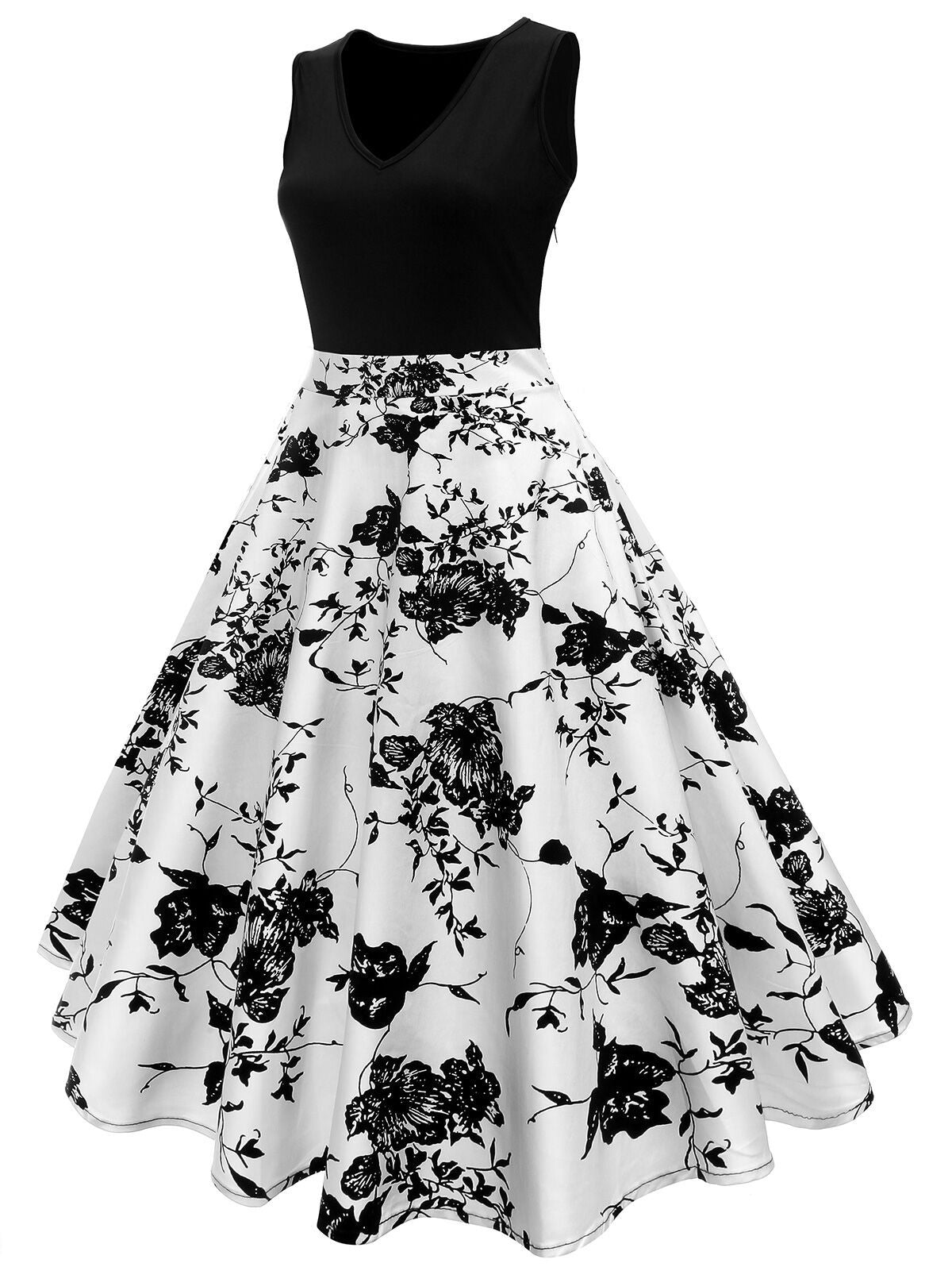 1950er Vintage Blumen Trapez Cocktail Abendkleid