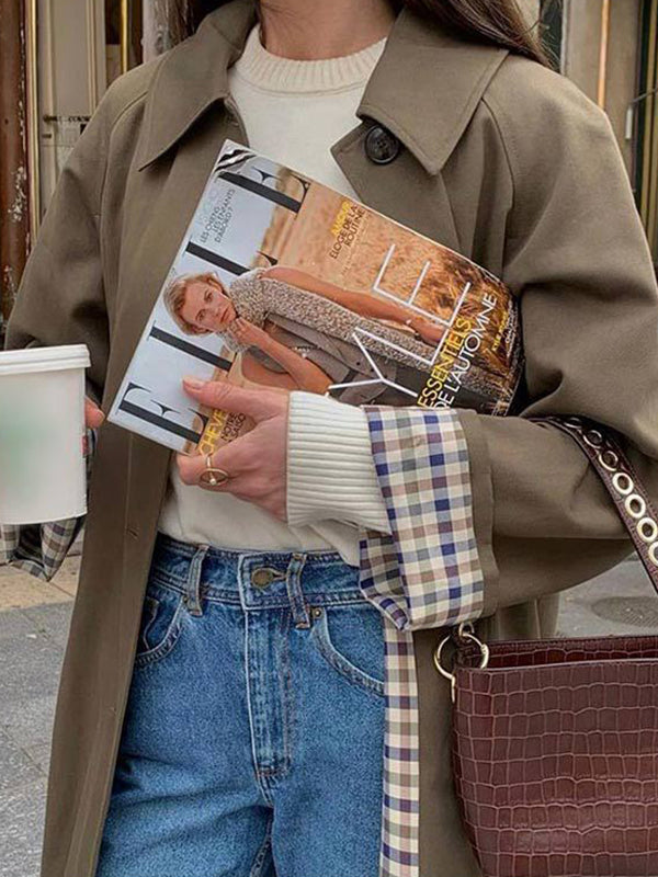 Damen Trenchcoat Mit Karomuster Und Reverskragen