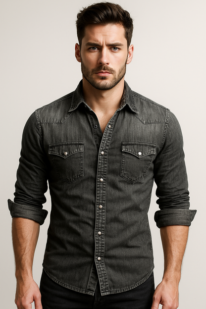 Herren Locker sitzendes Denim-Hemd Freizeit-Button-Down