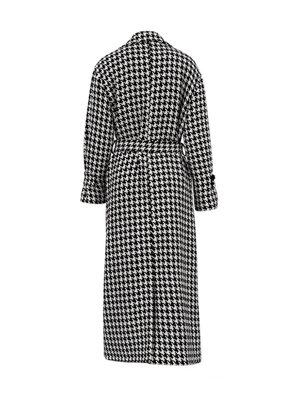 Damen Hahnentritt Trenchcoat Mit Bindegürtel