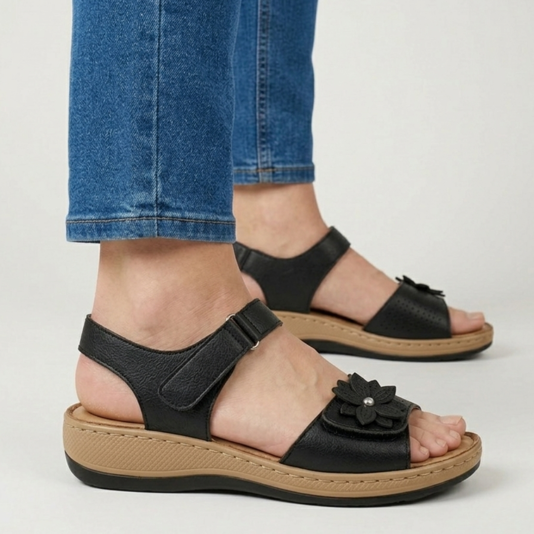 Damensandalen mit Blumenmuster und hohem Komfort