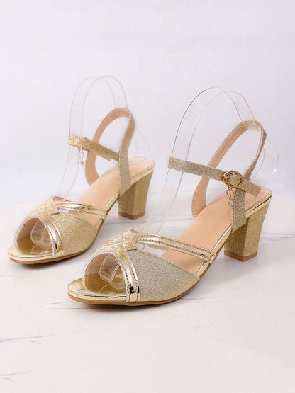 Damen Sandalen Mit Knöchelriemen Und Blockabsatz