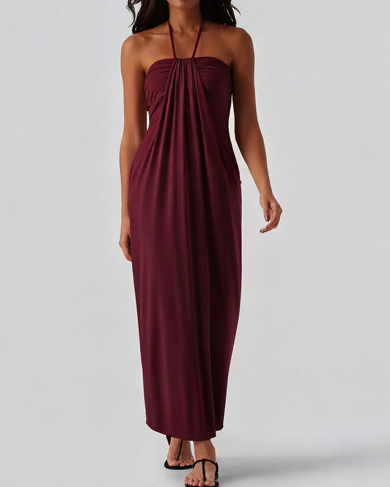 Elegantes Damen Maxikleid mit Halterkragen für festliche Anlässe