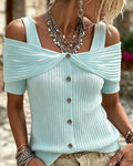 Damenbluse mit Cold-Shoulder-Ausschnitten und kurzen Ärmeln vorne gezeigt