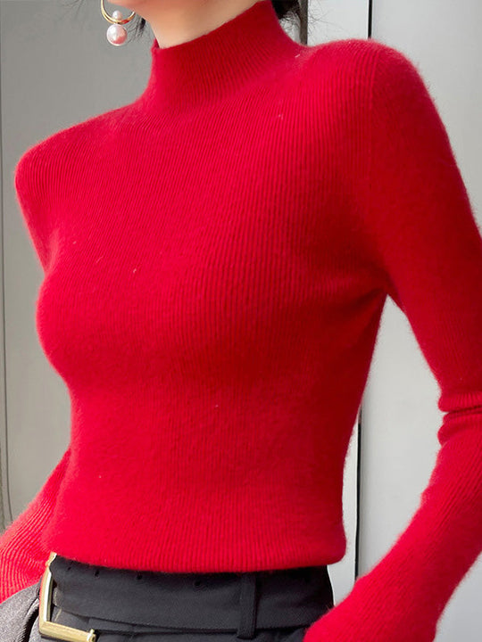 Damen Strickpullover Mit Halbhohem Kragen Und Schmalem Schnitt