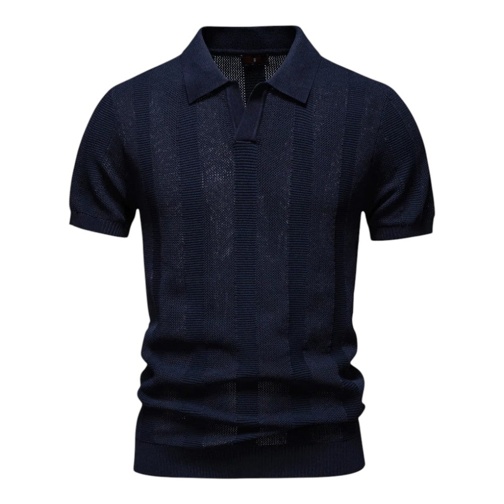 Herren Pullover-Poloshirt mit offenem Kragen und geripptem Saum