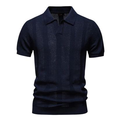 Herren Pullover-Poloshirt mit offenem Kragen und geripptem Saum