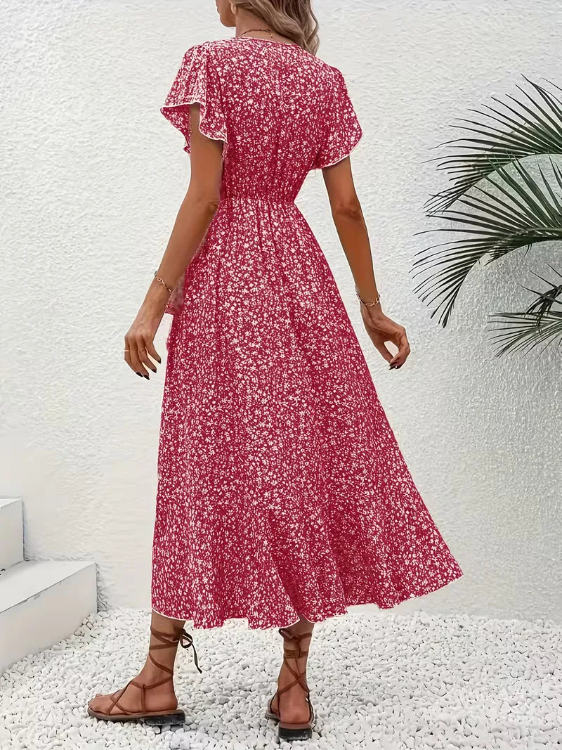 Midi-Wickelkleid mit Blumenmuster und asymmetrischem Saum