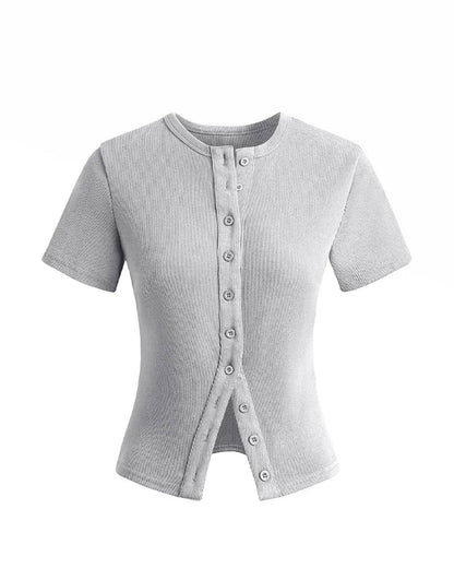 Damen Kurzmantel aus Baumwollmix mit Rundhalsausschnitt als Detailaufnahme des Ausschnitts