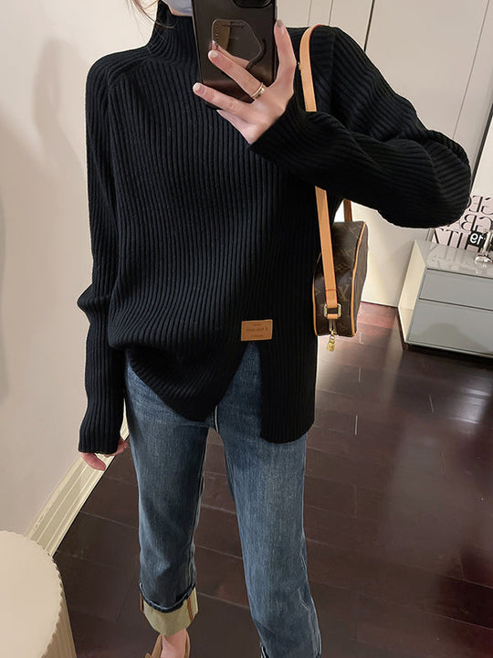 Damen Strickpullover Mit Lockerem Schnitt Und Stehkragen
