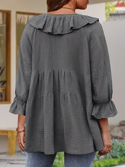 Elegante Bluse mit Rüschensaum am Ausschnitt für Damen