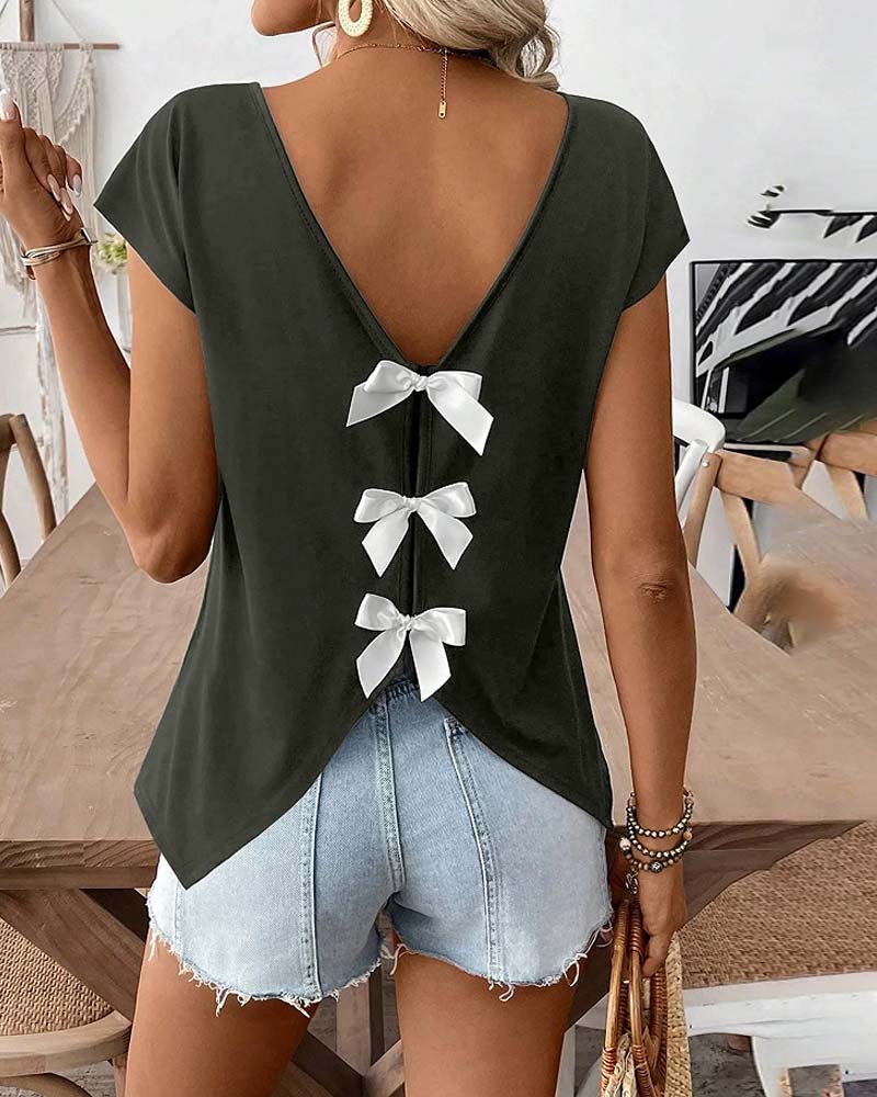 Damen T Shirt Mit V Ausschnitt Und Schleifendetail