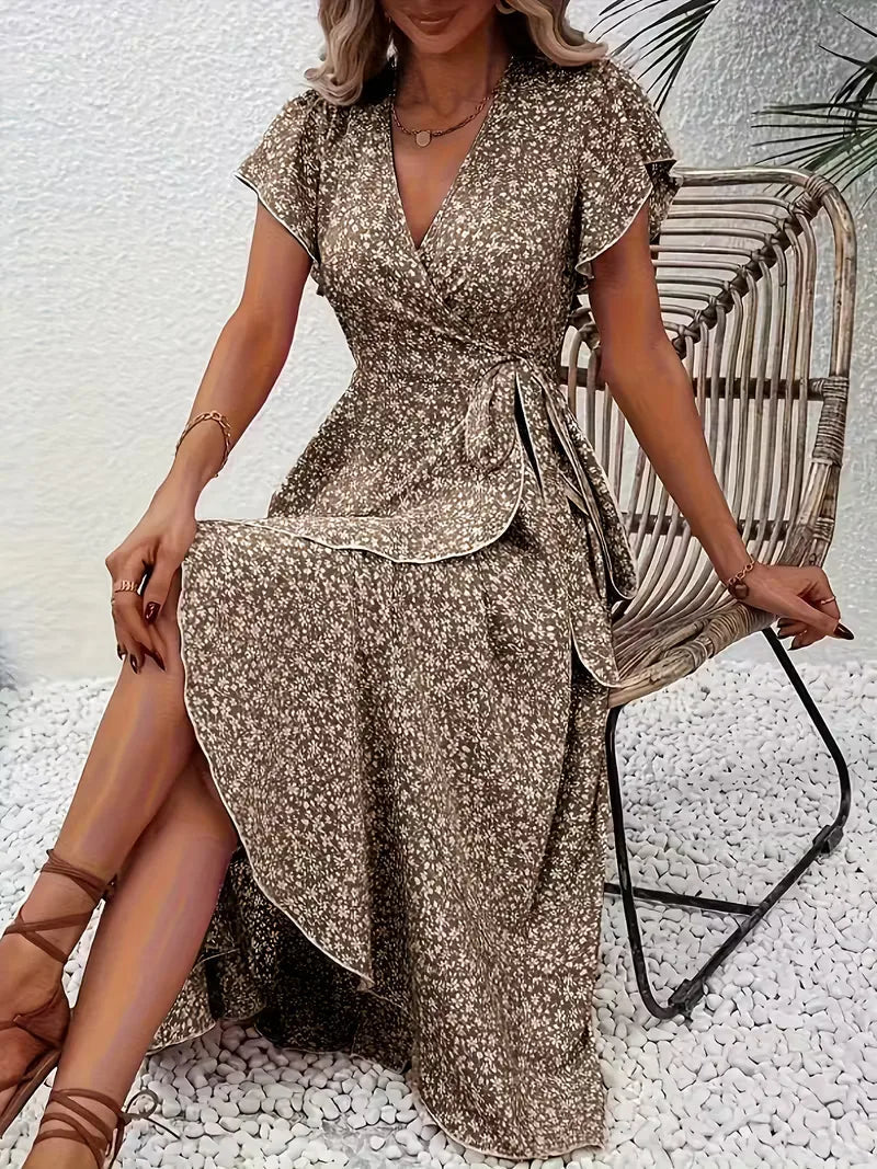Midi-Wickelkleid mit Blumenmuster und asymmetrischem Saum
