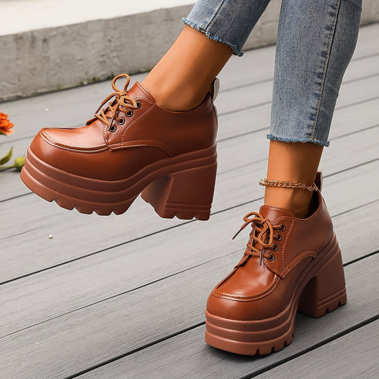 Damen Plateauschnürschuhe Im Retro Design