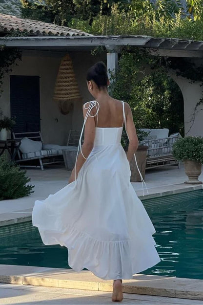 Polyester weißes langes Kleid bis zum Knöchel